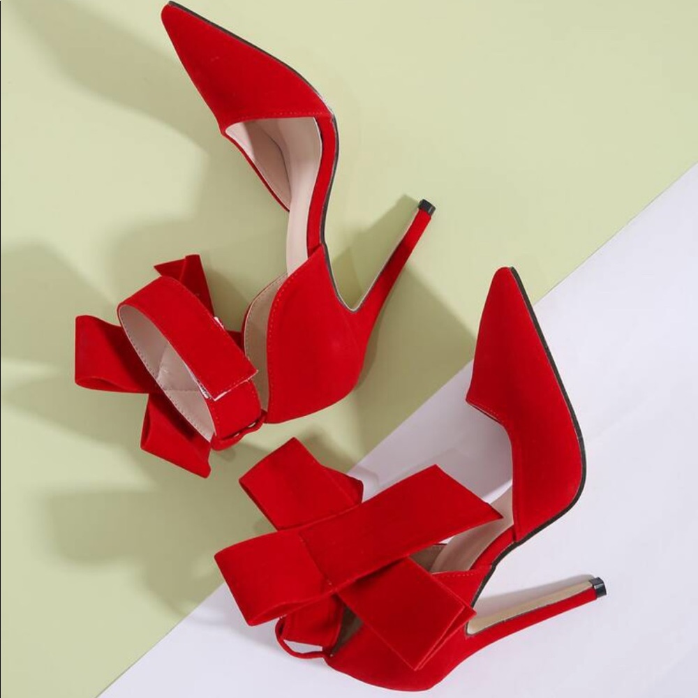 Sold! NEW MMJoly 💋 Red Suede Bow Stilettos - Picture 5 of 9